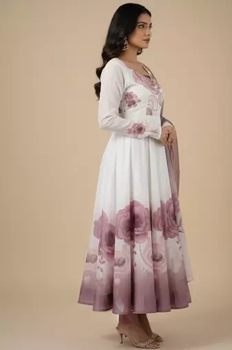 Multicolor printed pure organza salwar suit