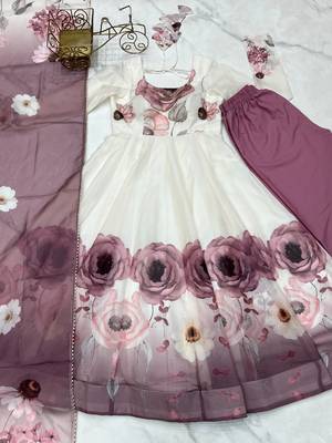 Multicolor printed pure organza salwar suit 4