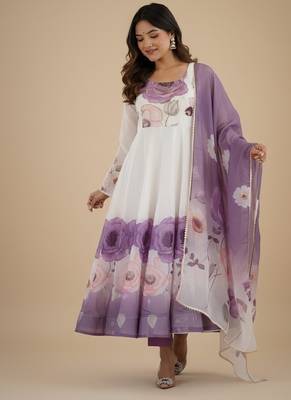Multicolor printed pure organza salwar suit 1