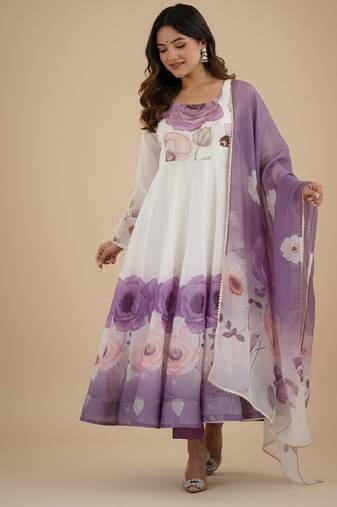 Multicolor printed pure organza salwar suit