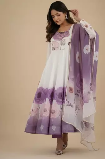 Multicolor printed pure organza salwar suit