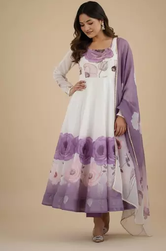 Multicolor printed pure organza salwar suit