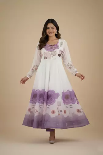 Multicolor printed pure organza salwar suit