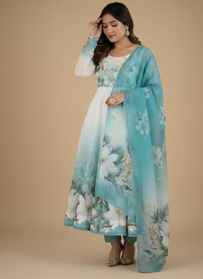 Multicolor printed pure organza salwar suit 2