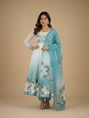 Multicolor printed pure organza salwar suit 3