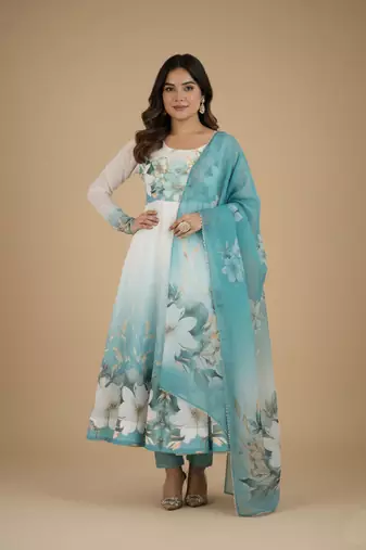 Multicolor printed pure organza salwar suit