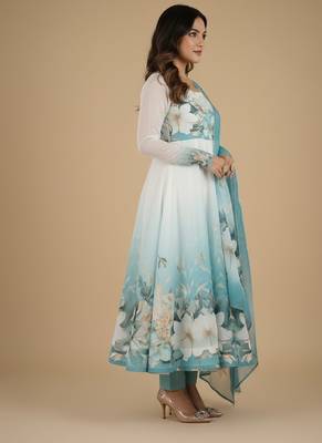 Multicolor printed pure organza salwar suit 4