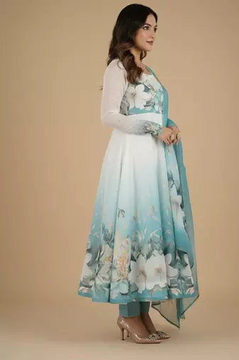 Multicolor printed pure organza salwar suit