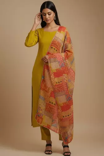 Mustard floral print pure viscose salwar suit