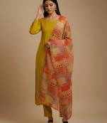Mustard floral print pure viscose salwar suit