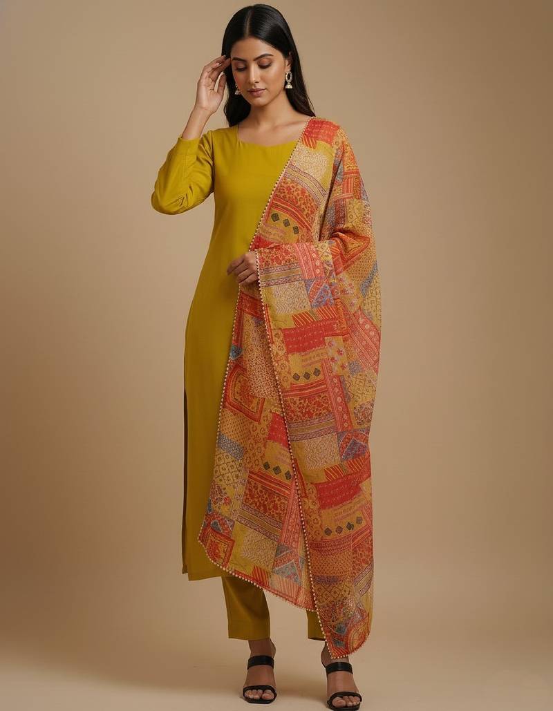 Mustard floral print pure viscose salwar suit