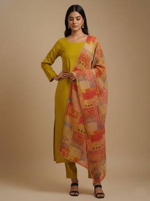 Mustard floral print pure viscose salwar suit 2