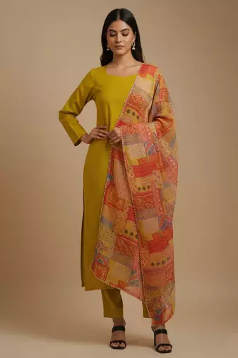 Mustard floral print pure viscose salwar suit