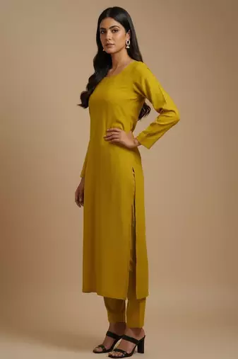 Mustard floral print pure viscose salwar suit