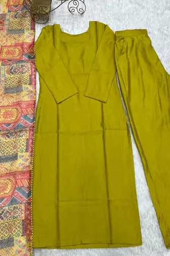 Mustard floral print pure viscose salwar suit