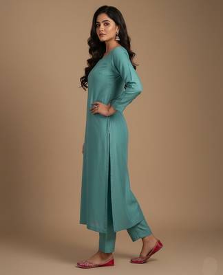 Sea-green floral print pure viscose salwar suit 3