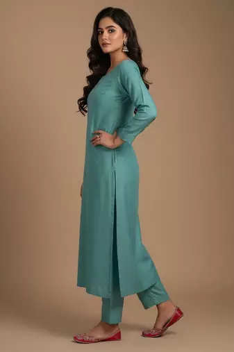 Sea-green floral print pure viscose salwar suit