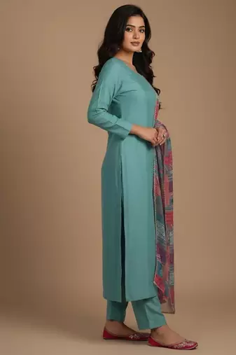 Sea-green floral print pure viscose salwar suit