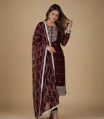 Maroon embroidered pure silk salwar suit