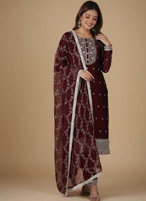 Maroon embroidered pure silk salwar suit 2