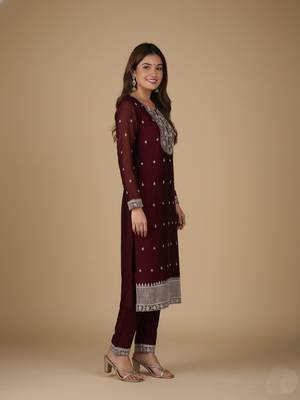 Maroon embroidered pure silk salwar suit 4