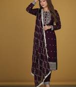 Wine embroidered pure silk salwar suit