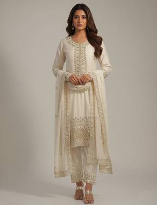 White sequins pure silk salwar suit 1