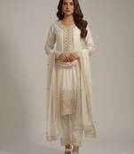 White sequins pure silk salwar suit
