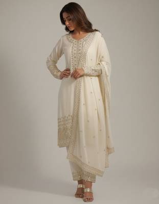 White sequins pure silk salwar suit 2