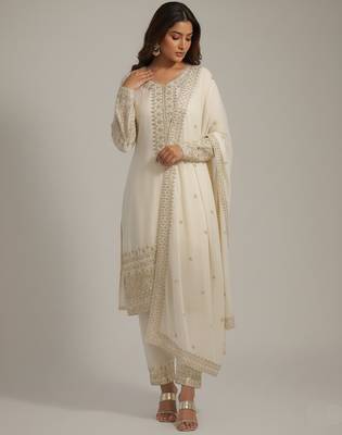 White sequins pure silk salwar suit 3