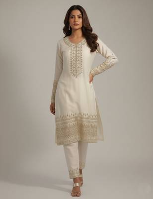 White sequins pure silk salwar suit 4