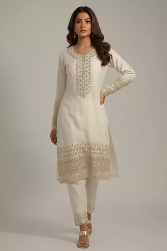 White sequins pure silk salwar suit