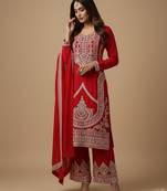Red sequins pure silk salwar suit
