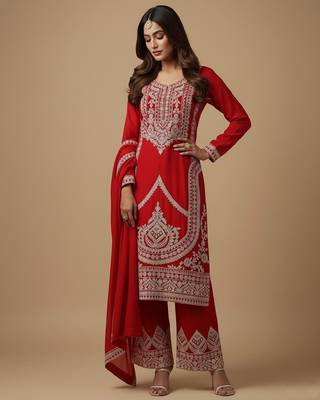 Red sequins pure silk salwar suit 2