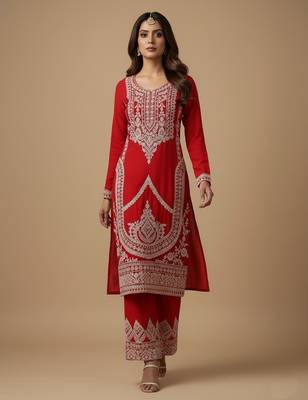 Red sequins pure silk salwar suit 3
