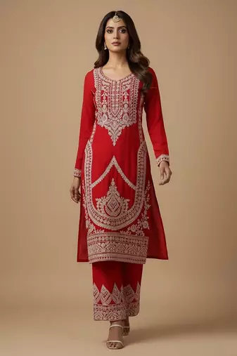 Red sequins pure silk salwar suit