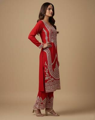 Red sequins pure silk salwar suit 4