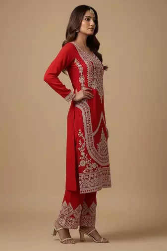 Red sequins pure silk salwar suit
