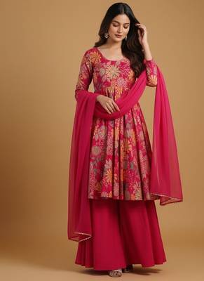 Multicolor printed pure chanderi silk salwar suit 1
