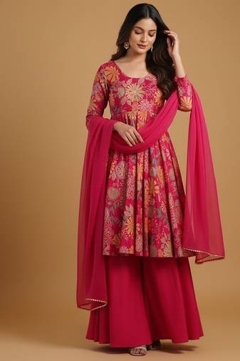 Multicolor printed pure chanderi silk salwar suit