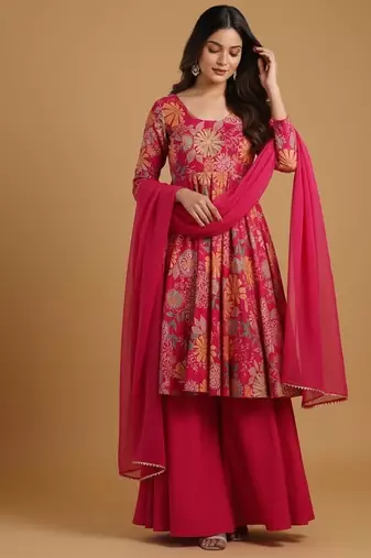 Multicolor printed pure chanderi silk salwar suit