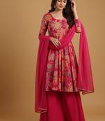 Multicolor printed pure chanderi silk salwar suit