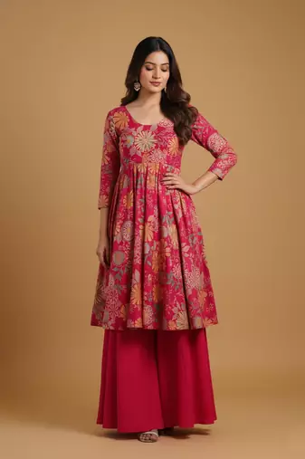 Multicolor printed pure chanderi silk salwar suit