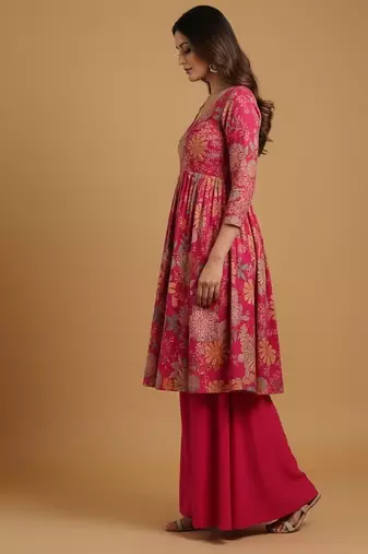 Multicolor printed pure chanderi silk salwar suit