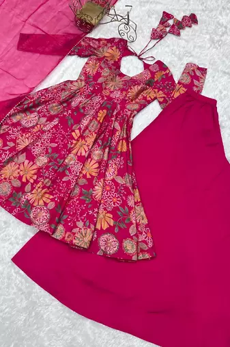 Multicolor printed pure chanderi silk salwar suit