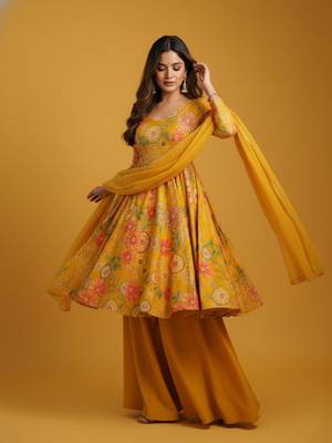 Multicolor printed pure chanderi silk salwar suit 1