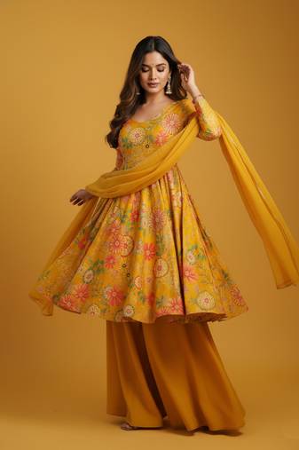 Multicolor printed pure chanderi silk salwar suit