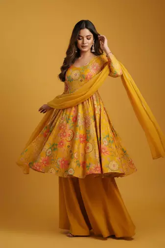 Multicolor printed pure chanderi silk salwar suit