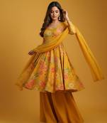 Multicolor printed pure chanderi silk salwar suit