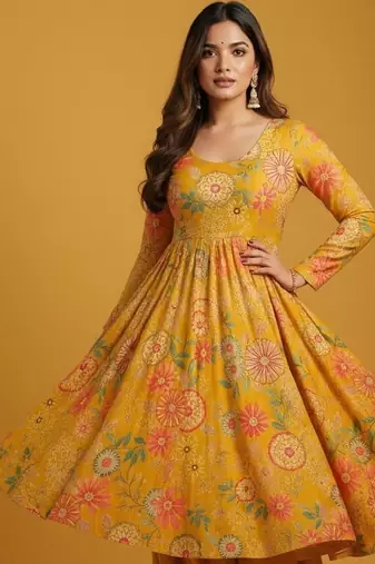 Multicolor printed pure chanderi silk salwar suit